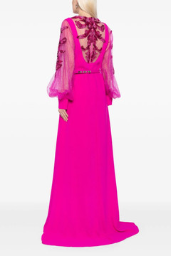 Crepe Gown with Envelope Skirt and Beaded Top and Sleeves Crepe Gown with Envelope Skirt and Beaded Top and Sleeves