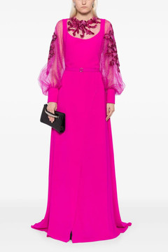 Crepe Gown with Envelope Skirt and Beaded Top and Sleeves Crepe Gown with Envelope Skirt and Beaded Top and Sleeves