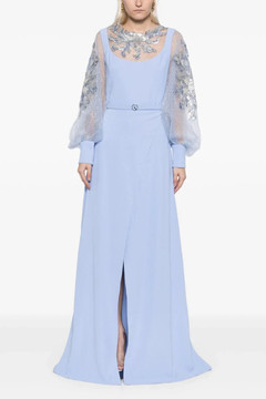 Crepe Gown with Envelope Skirt and Beaded Top Crepe Gown with Envelope Skirt and Beaded Top