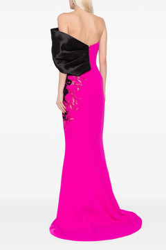Crepe Gown with Mikado Off the Shoulder Sleeve Crepe Gown with Mikado Off the Shoulder Sleeve