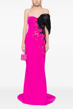 Crepe Gown with Mikado Off the Shoulder Sleeve Crepe Gown with Mikado Off the Shoulder Sleeve