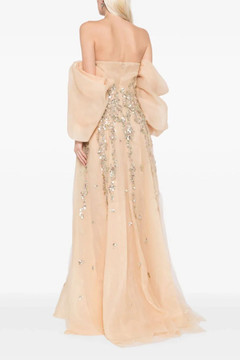 Organza Gown with Dotted Beading and Off Shoulder Sleeves Organza Gown with Dotted Beading and Off Shoulder Sleeves