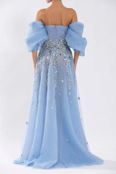 Organza Gown with Beading and Off Shoulder Sleeves Organza Gown with Beading and Off Shoulder Sleeves