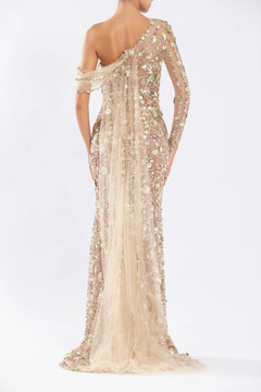 Tulle One Shoulder Gown with Beading and Tulle Tail Tulle One Shoulder Gown with Beading and Tulle Tail