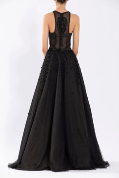 Tulle Beaded Sleeveless A-Line Gown with Halter Neckline Tulle Beaded Sleeveless A-Line Gown with Halter Neckline