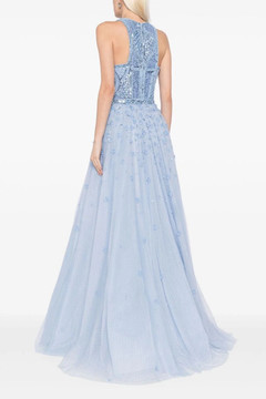 Tulle Beaded Gown with Halter Neckline Tulle Beaded Gown with Halter Neckline