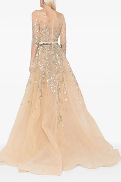 Tulle Beaded Gown with Envelope Skirt and Overskirt Tulle Beaded Gown with Envelope Skirt and Overskirt