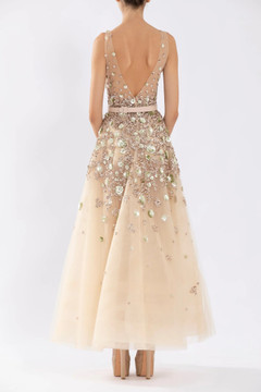Tulle Ankle Length Dress with Dotted Beading Tulle Ankle Length Dress with Dotted Beading