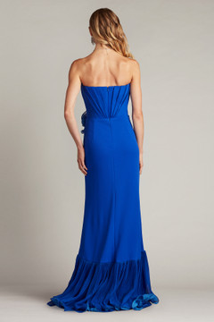 Pleated Strapless Gown with Cascading Ruffles Pleated Strapless Gown with Cascading Ruffles