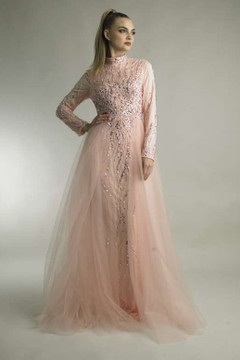 Long Sleeve Embellished Gown with Overskirt Long Sleeve Embellished Gown with Overskirt
