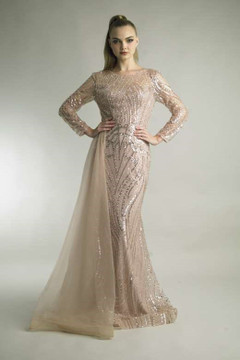 Long Sleeve Side Hip Tulle Gown Long Sleeve Side Hip Tulle Gown