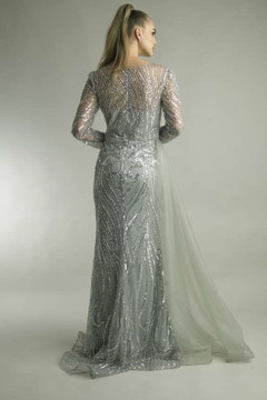 Long Sleeved Side Hip Tulle Gown Long Sleeved Side Hip Tulle Gown