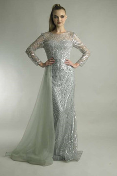 Long Sleeved Side Hip Tulle Gown Long Sleeved Side Hip Tulle Gown