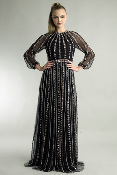 Long Sleeve Crystal and Pearl Gown Long Sleeve Crystal and Pearl Gown