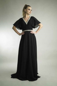 Chiffon Pleated V-Neck Gown Chiffon Pleated V-Neck Gown
