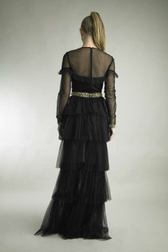 Long Sleeve Pleated Tiered Gown Long Sleeve Pleated Tiered Gown