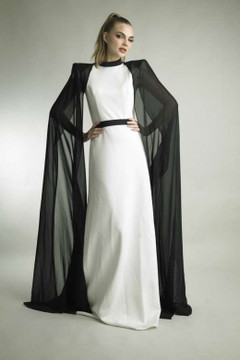 Long Sleeve Capelet Mock Neck Gown Long Sleeve Capelet Mock Neck Gown