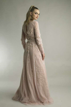 Long Sleeve 3D Gown with Satin Belt Long Sleeve 3D Gown with Satin Belt