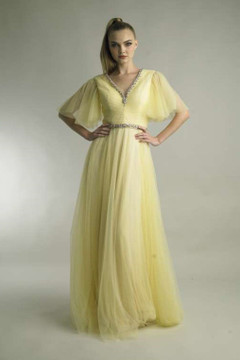 Pleated Flutter Sleeve Gown Pleated Flutter Sleeve Gown