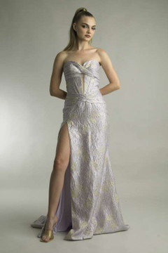 Strapless Jacquard Slit Gown Strapless Jacquard Slit Gown