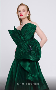 Sculpted Pleated Strapless A-Line Gown with Train Sculpted Pleated Strapless A-Line Gown with Train