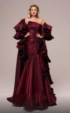 Strapless Flared Gown with Long Cape Strapless Flared Gown with Long Cape