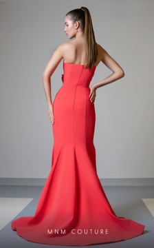 Strapless Flared Gown with Floral Detail Strapless Flared Gown with Floral Detail