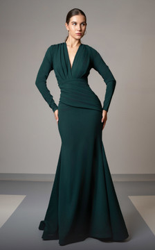 Long Sleeved Pleated Gown Long Sleeved Pleated Gown