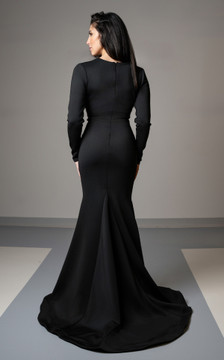 Long Sleeve Pleated Gown with Train Long Sleeve Pleated Gown with Train