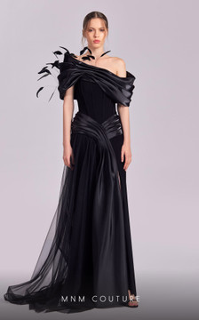 Off Shoulder Draped Gown with Feathers Off Shoulder Draped Gown with Feathers