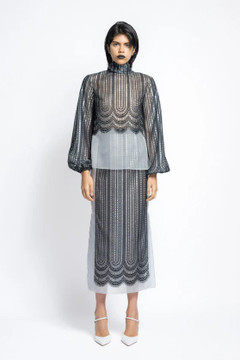 Lace and Organza Blouse with Skirt