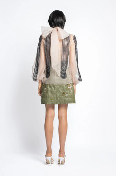 Organza Blouse with Vegan Leather Skirt