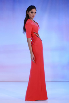 Beaded Coral Crepe Gown Beaded Coral Crepe Gown