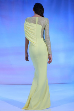 Crepe Gown with One Beaded Sleeve Crepe Gown with One Beaded Sleeve