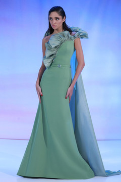 Crepe Gown with Organza Ruffles Crepe Gown with Organza Ruffles
