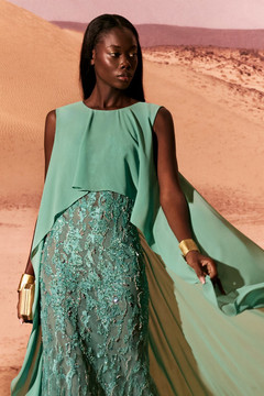 Tulle Gown with Georgette Cape Tulle Gown with Georgette Cape