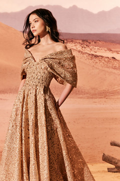 Organza Jacquard Off Shoulder Gown Organza Jacquard Off Shoulder Gown