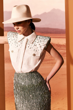 Poplin Shirt with Beaded Skirt Poplin Shirt with Beaded Skirt