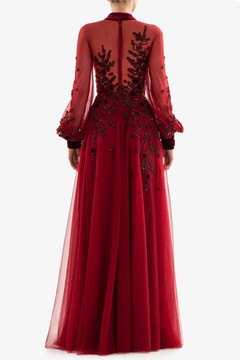 Embroidered Tulle Sleeved Gown Embroidered Tulle Sleeved Gown