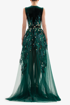 Velvet Embroidered Tulle Gown Velvet Embroidered Tulle Gown