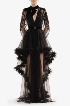 Embroidered Tulle Ruffled Gown Embroidered Tulle Ruffled Gown