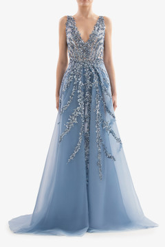 Tulle Beaded Sleeveless Gown Tulle Beaded Sleeveless Gown