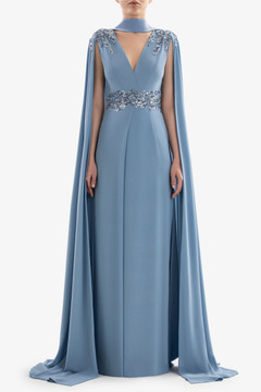 Beaded Crepe Gown with Cape Beaded Crepe Gown with Cape