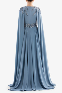 Beaded Crepe Gown with Cape Beaded Crepe Gown with Cape