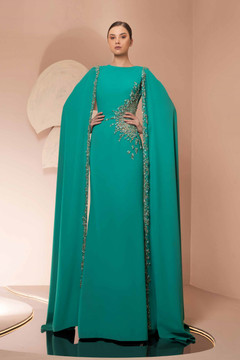 Crepe Cape Sleeved Gown Crepe Cape Sleeved Gown