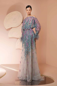 Fully-Beaded Feathered Gown Fully-Beaded Feathered Gown