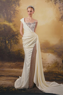 Embellished One-Shoulder Gown