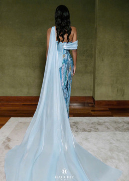 Draped Sleeved Embellished Gown Draped Sleeved Embellished Gown