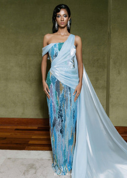 Draped Sleeved Embellished Gown Draped Sleeved Embellished Gown