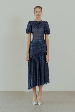 Pleated Short Sleeved Midi Dress Pleated Short Sleeved Midi Dress